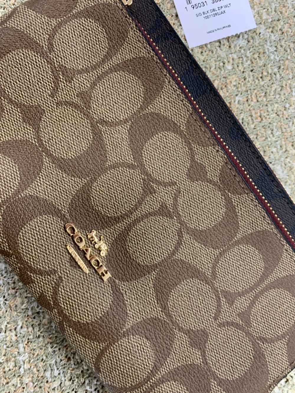 Coach Brown Signature Canvas Wristlet with Pink Strap - Picture 9 of 9